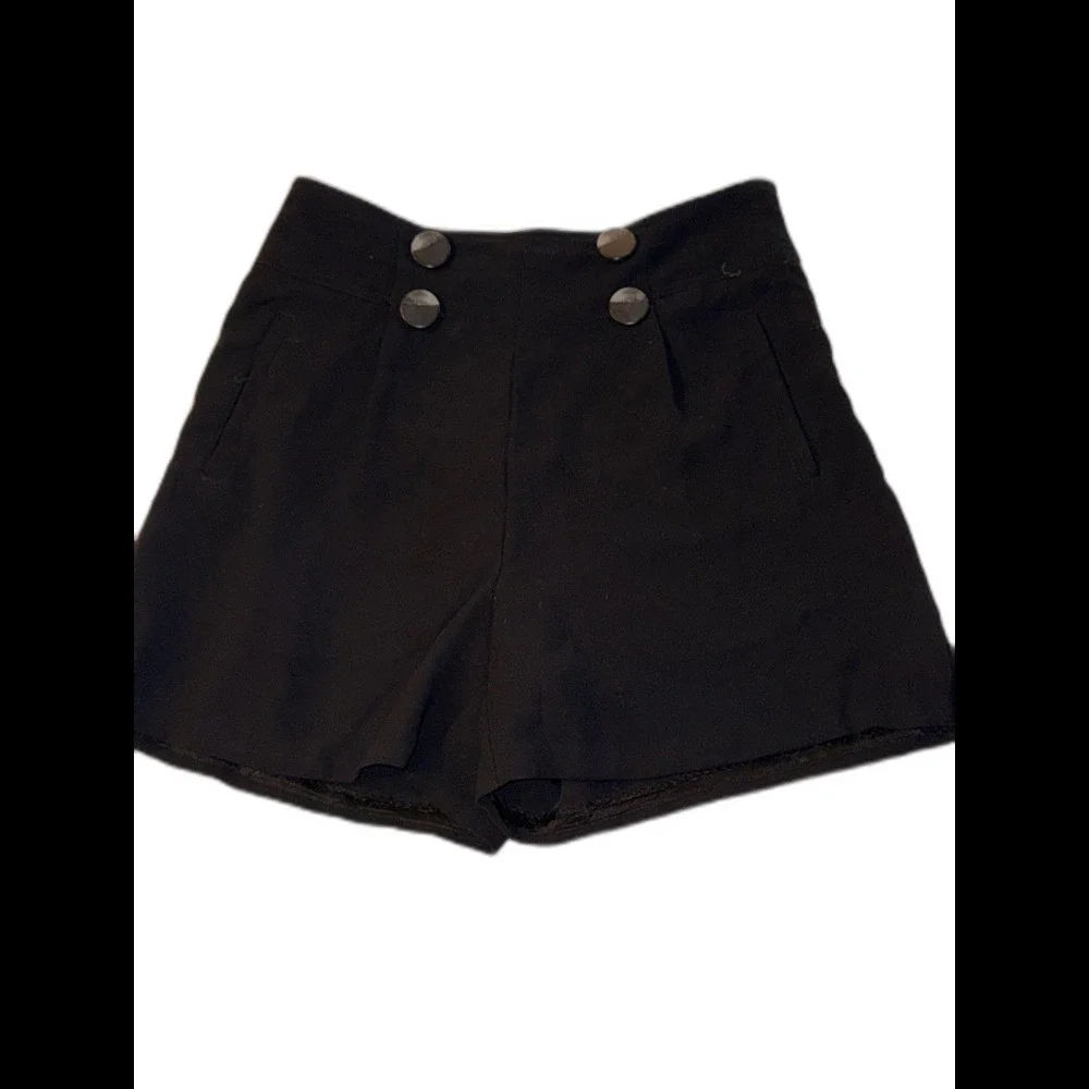 Anthropologie Sailor Shorts Womens 6 Black High Waist Button Front Twill Dressy - Picture 1 of 16